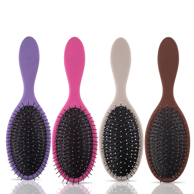 Professional Ruber Panting Plastic Handle Detangling Wet and Dry Hair Brush supplier factory oem logo