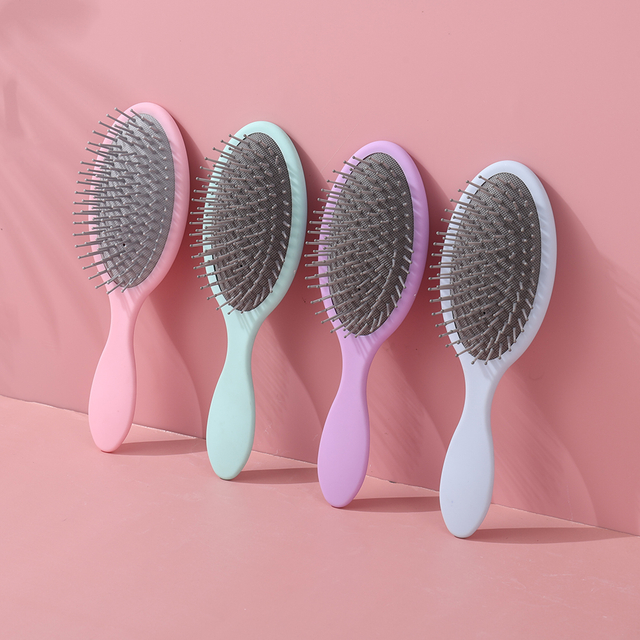 Custom Colorful Women Hair Care Brush Massager Soft Cushion Nylon Bristles Wet Salon Pink Round Hair Brush oem factory