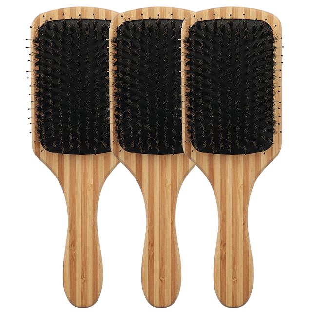 Natural Color Boar Bristle Nylon Pins Detangling Cushion Bamboo Large Paddle Hair Brush for All Hair Types Factory