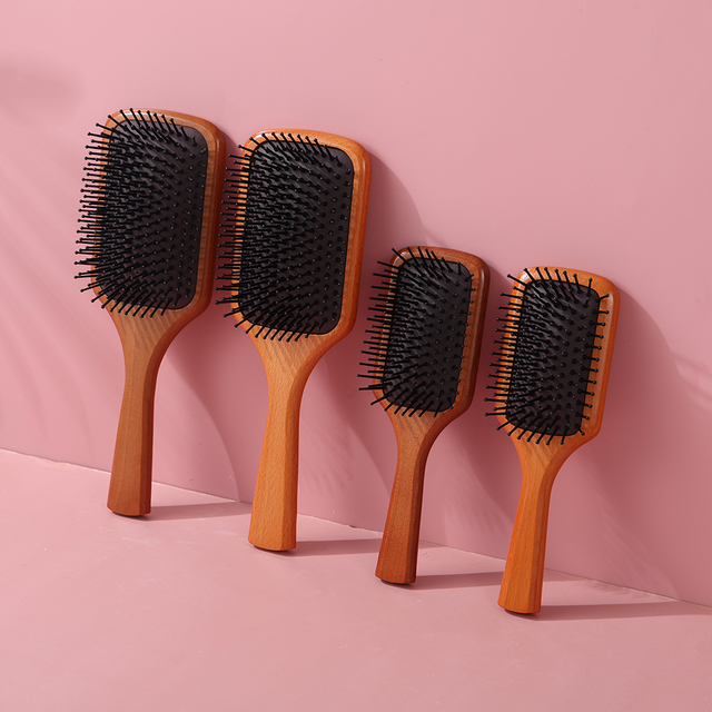 Custom Logo Eco-Friendly Biodegradable Natural Bamboo Wood Massage Hairbrush Detangling Paddle Bamboo Hair Brush oem factory