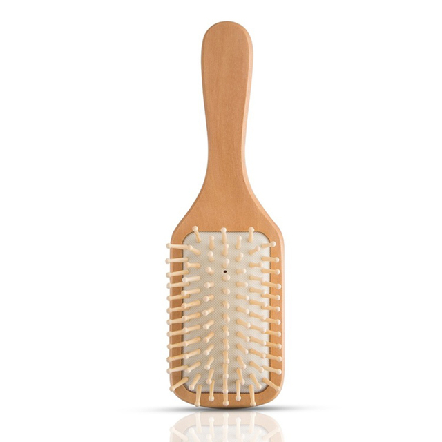 Natural Square Wooden Paddle Rubber Cushion Massage Scalp Wood Hair Brush factory