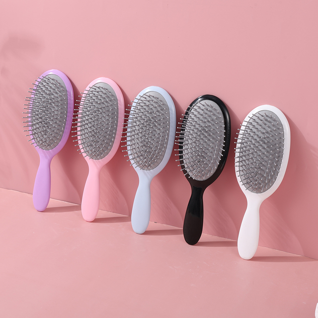 Custom Colorful Women Hair Care Brush Massager Soft Cushion Nylon Bristles Wet Salon Pink Round Hair Brush supplier oem factory