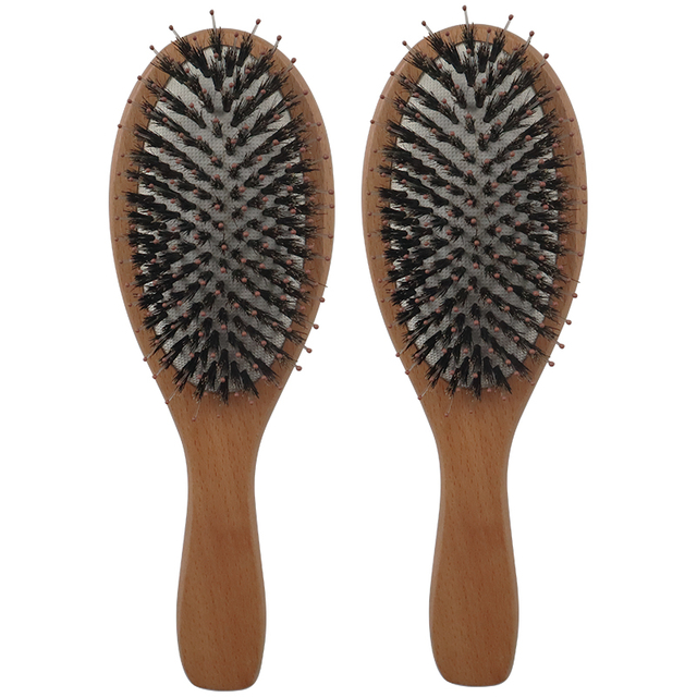 Oval Style Color Flower Printing Boar Bristle Wooden Cushion Hair Brush for Men