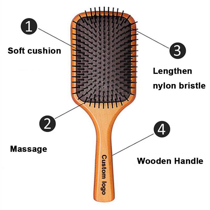 Customize Square Large Scalp Massage Wooden Paddle Brush factory