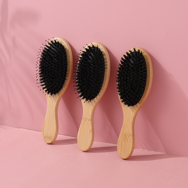 Friendly Top Selling Customized Natural Bamboo Hairbrush Boar Bristle Eco Oval Paddle Hair Brush oem supplier 