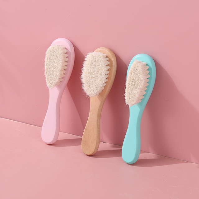 Oem Customized Wood Color Baby Bath Shower Shampoo Wood Comb Wool Brush Air Cushion Massage Beech Comb Self Cleaning Hair Brush factory